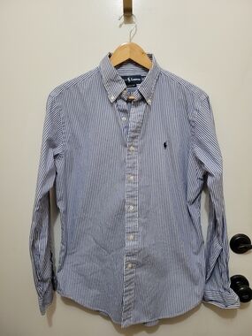 Ralph Lauren Blue and White Striped Button-Down Shirt